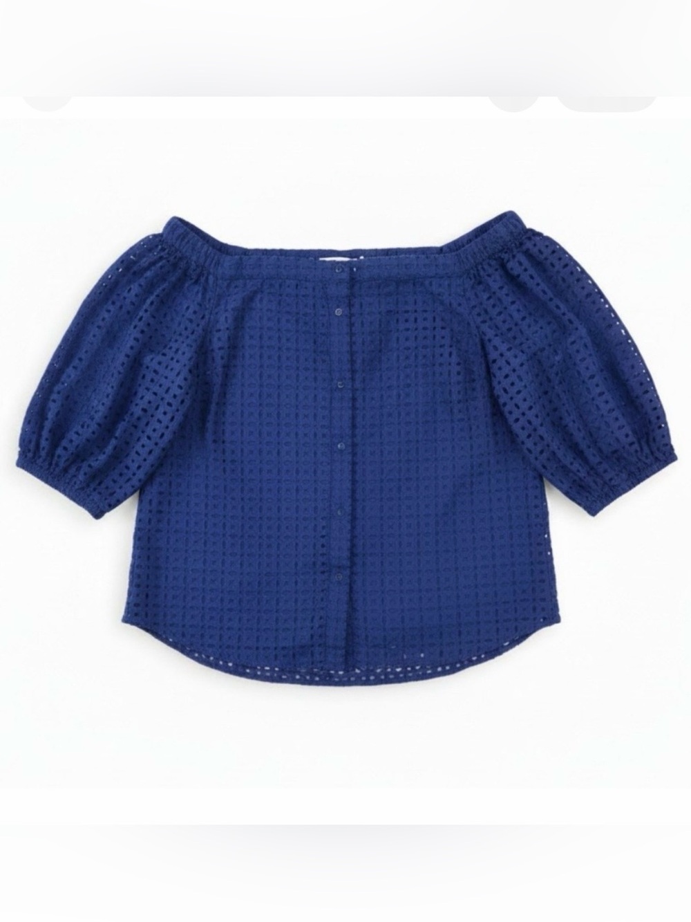 Lauren Ralph Lauren Shirt Womens Large Blue Eyelet Off The Shoulder Button Top